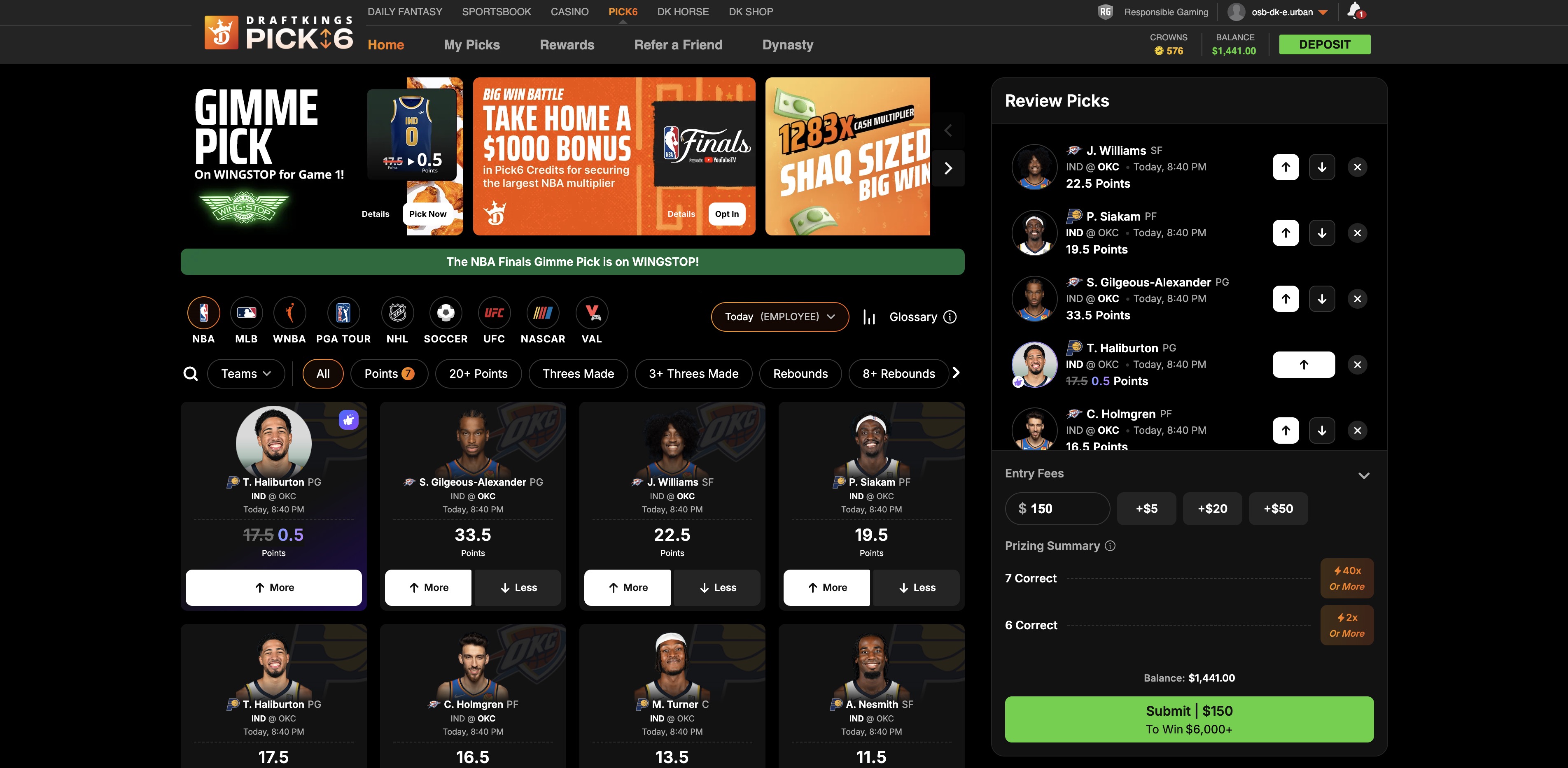 Pick6 Home Screenshot